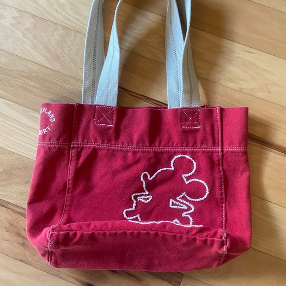 Vintage Disney Canvas Tote Red Embroidered Disneyland Bag Mickey Mouse EUC - Picture 2 of 6